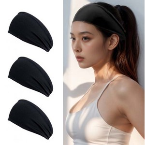 브로키 신축성 좋은 남녀공용 스포츠 헤어 밴드 3종, 블랙, 1세트