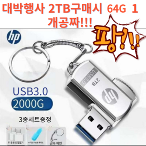 [국내배송] 1+1 HP 3.0 2TB 대용량 USB 메모리 64G1개 무료증정 핸드폰 컴퓨터 OTG Type C 호환, 2TB메모리, 1개