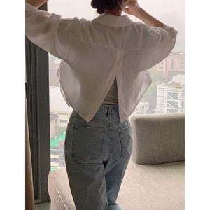 글로벌 여성 레이스 뒷트임 블라우스