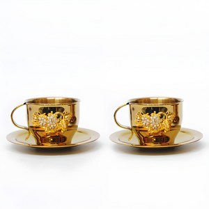 골드 티타늄 큐빅 찻잔 커피잔 2P 세트, 2개