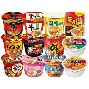 [한번에먹자] 인기라면 12종 혼합세트 컵라면 신블랙 + 무파마 + 참깨 + 도시락 + 너구리 + 불닭 + 열 + 육개장사발 + 오짬 + 까르보불닭 + 비빔면 + 김치사발면, 12개