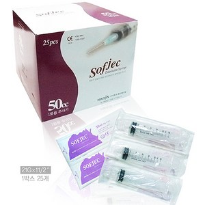 화진 소프젝 멸균 플라스틱 1회용 주사기 50cc (HJ-50) 21G*38mm 1박스(유침), 1개