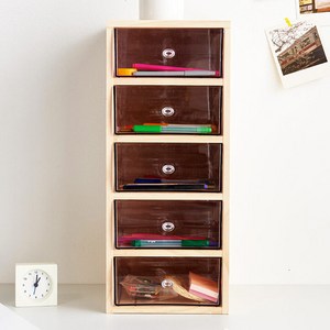 포유데어 대형5단 투명서랍장 책상 정리 서류 사무용품 정리함, 네추럴, 5개