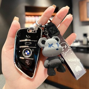 bmw 차키 케이스, 곰돌이 키링 포함, 블랙