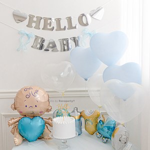 헬로 베이비 가랜드 베이비샤워 8종 블루 파티 소품, 1개, HELLO BABY 가랜드 베이비 샤워 8종 - 블루