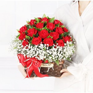 99플라워 (당일수령) 장미와 안개의 만남 [ST-A1596] - 전국꽃배달서비스 꽃바구니 당일배송 생화 꽃선물 생신 생일 축하 기념일 장미