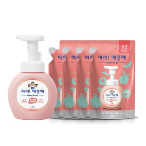 아이깨끗해 유아 손 세정제 복숭아향 본품 250ml 1개+ 리필 200ml x4 세트, 1개