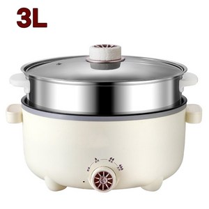 ELSECHO 대용량 멀티쿠커 전기냄비 3L 스테인리스 2단 멀티 찜기 3단 온도 조절, 흰색, 3L(2~3인용)