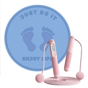 넘버쓰리 무선 스마트 카운트 줄넘기 /유선 줄넘기 실내용무소음매트, 줄넘기(핑크-작은 볼)+매트(블루), 1개
