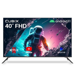 큐빅스 FHD LED 스마트 TV 101cm(40인치) 구글 안드로이드 11 HDR 블루투스 WIFI 넷플릭스 유튜브 에너지효율 1등급 스탠드 벽걸이 방문설치, 벽걸이형 택배배송(상하좌우 브라켓)