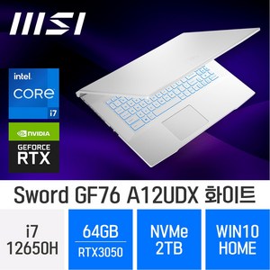 MSI GF시리즈 Sword GF76 A12UDX 화이트, WIN10 Home, 64GB, 2TB, 코어i7