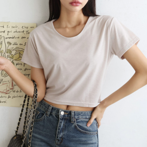 스타플레이스 여성용 데일리 라운드 크롭 반팔티