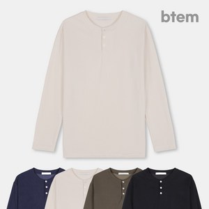 더베이직샵 에센셜 스트레치 머슬핏 헨리넥 긴팔 티셔츠 4컬러