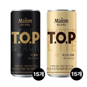 맥심 티오피 200mLx30캔(블랙15+라떼15)/TOP캔/무배, 200ml, 1세트