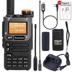 무전기 Quansheng UV-K6 워키토키 UHF VHF DTMF FM 스크램블러 NOAA 무선 주파수 양방향 5W 에어 밴드 라디오 타입 C 충전, 2) Black - Ameican, 1개