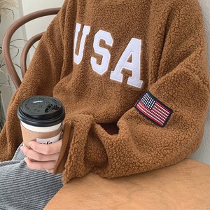 애플망고샵 겨울 여성 USA 뽀글 후리스 양털 기모맨투맨 티셔츠