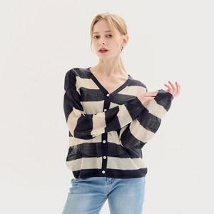유니드 여성용 여름 스트라이프 긴소매 제나마린가디건