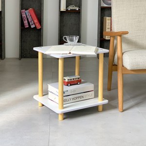 정사각 선반 테이블 400 틈새 협탁 조립식 사이드테이블, 1개, 화이트우드 2단