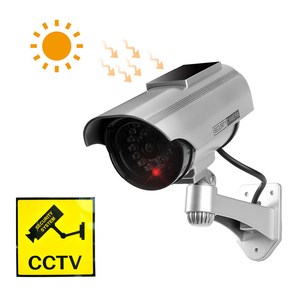 작동하는 태양광 충전식 가짜 CCTV 모형카메라, 블랙, 1개