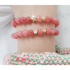 라리마주 천연 핑크옥팔찌 6mm 3A 고품격 비취 버마옥 14K 18K GOLD필드 매화꽃 팬던트 재물운 번영 부귀 합격 성공 행운팔찌