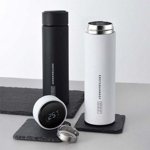텀블러 휴대용 물통 500ml 스마트 온도표시, 화이트, 화이트