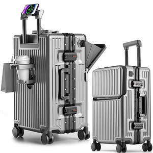 [3년AS] REGESY 캐리어 알루미늄프레임 경량화 저소음 360도 회전 브레이크 휠 USB 충전포트 컵홀더 핸드폰 거치대 중대형 여행용 기내용 캐리어