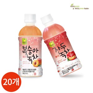 웰그린 자두녹차 복숭아녹차 반반세트 340ml x 20PET, 1세트