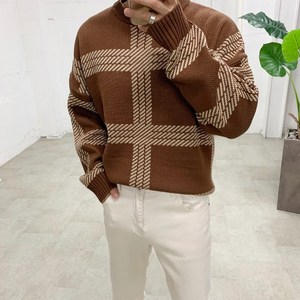 스트릿제이 두꺼운 스크림 오버핏 체크 니트