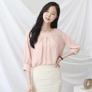 면접블라우스 여자면접복장 정장 라운드넥7부 소매블라우스 핑크 블라우스 3color