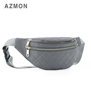 AZMON 레트로 마름모자수 여성 힙색가방 0.11kg 초경량 용량2.5L, 그레이, 1개