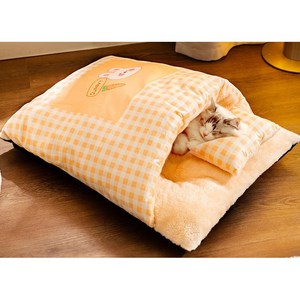 PCTN 고양이 이불베개세트 숨숨이불방석 강아지 이불배게세트 Pet Bedding Set, PCTN 오렌지, 1개