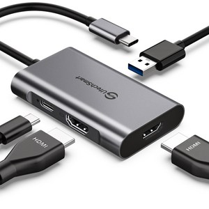 UtechSmart USB 멀티허브 4 포트 C타입 HDMI 4K 1개, 회색