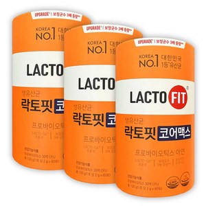 종근당건강 락토핏 코어 맥스 프로바이오틱스 아연 프롤린 공법 생착 유산균 60포 x 3통