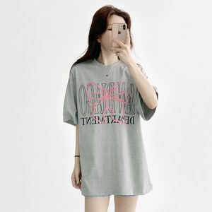 [국내제작] 데이지클로젯 샌디 리본 레터링 오버핏 반팔 티셔츠 / 여름 썸머 코튼 루즈핏 빅사이즈 기본템 면티 이너티 데일리룩 발포 프린팅 코튼 프린팅 여성 여자 러블리 박스티