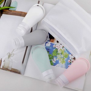 솔라빈 여행 캠핑 수영장 휴대용 화장품 샴푸 실리콘 공병 용기 90ml 4p + 욕실용 파우치 세트, 혼합색상 4p + 욕실파우치 1세트, 1개