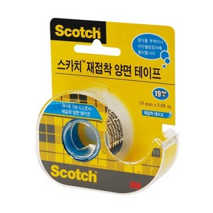 쓰리엠 스카치 재접착 양면 테이프 디스펜서238 19mm x 5.08m, 투명, 10개