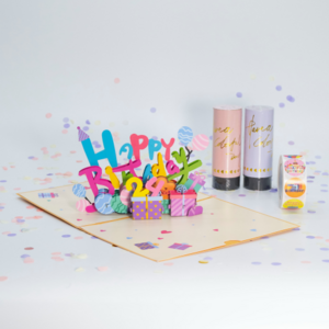 JIU 3D 입체 팝업 생일 축하 카드 + 꽃가루 컨페티 2개 세트