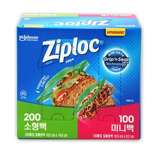 ZIPLOC 지퍼락 지퍼백 스마트 소형 ( 소형 200매 + 미니 100매 ) 포장용 지퍼백 밀폐용백, 소(S), 1개