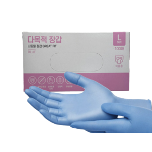 다목적 올바른 니트릴 장갑 위생장갑 손크기별 S M L 두께별 프리미엄 두꺼운 BLUE 리트릴장갑 3.5g 5.4g 100매, 그레잇핏(전문가용핏 5.4g), 1개, 대(L)