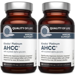 (2병 세트) 키노코 플래티넘 AHCC 750mg 표고버섯균사체 60캡슐 Quality of Life Kinoko Platinum AHCC 750ml 2set배송품질보증, 60정, 2개