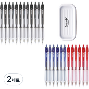 자바펜 나노라인 펜 0.3mm 검정 12p + 파랑 6p + 빨강 6p + 펜트레이 세트, 블랙(펜트레이), 2세트