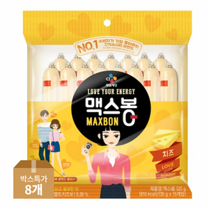 CJ 기묘한수퍼 탱글탱글 맥스봉 치즈 525g(35gX15ea) X 8개 (1box) 영양간식 간편조리 운동후 캠핑 간편안주, 4.2kg, 1개