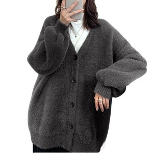 여성 가을 니트가디건 밍크털 앙고라 브이넥 하프기장 스웨터 Women's cardigan