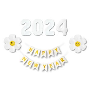베르트폴 2024 풍선 해피뉴이어 파티용품 세트, 스마일데이지