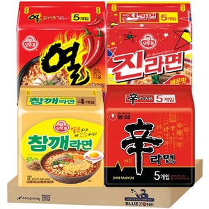 블루존 농심 오뚜기 봉지라면 세트 (신라면5p +참깨라면 4p + 진라면매운맛5P + 열5P) 세트, 1개