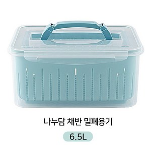 제오닉 하늘색 핸들 나누담 채반 밀폐용기 6500ml, 2개