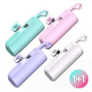 1+1 도킹형 일체형 2in1 미니 5000mAh 보조배터리 C타입 8핀, 민트+민트, C타입+8핀케이블