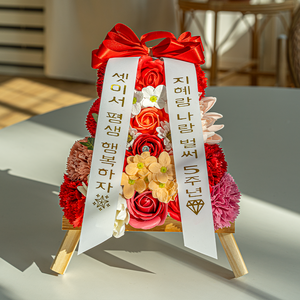 신박한 선물 미니화환 용돈박스 부모님 환갑 칠순 팔순 플라워 용돈박스 돈케이크 케익, 용돈박스 미포함(X)/로즈레드, 카드문구선택불가, 한나체Air