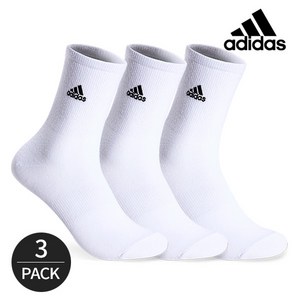 아디다스 남성 심플 무지 자수 중목양말 3P_WH, 3족세트_WH, FREE