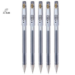 PILOT 하이테크-C 0.25mm 5개 파일롯트 HI-TEC-C 젤 잉크 볼펜, 블랙5개